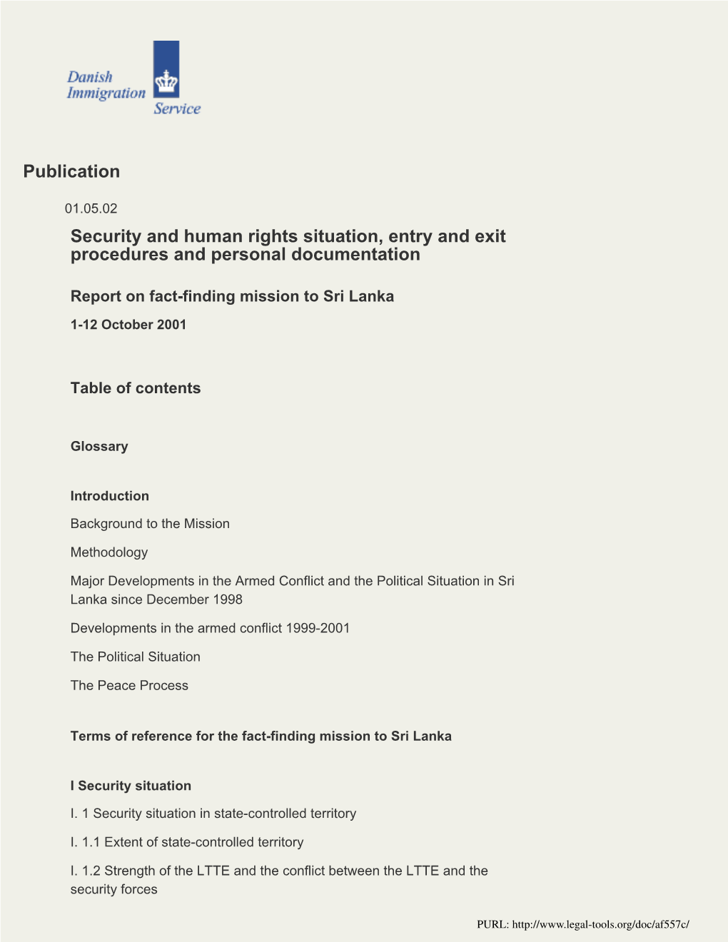 Publication Security and Human Rights Situation, Entry and Exit Procedures