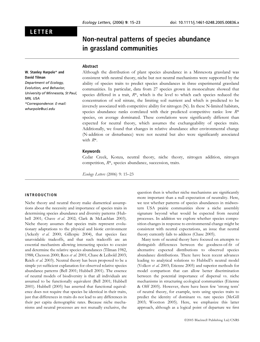 Non-Neutral Patterns of Species Abundance in Grassland Communities