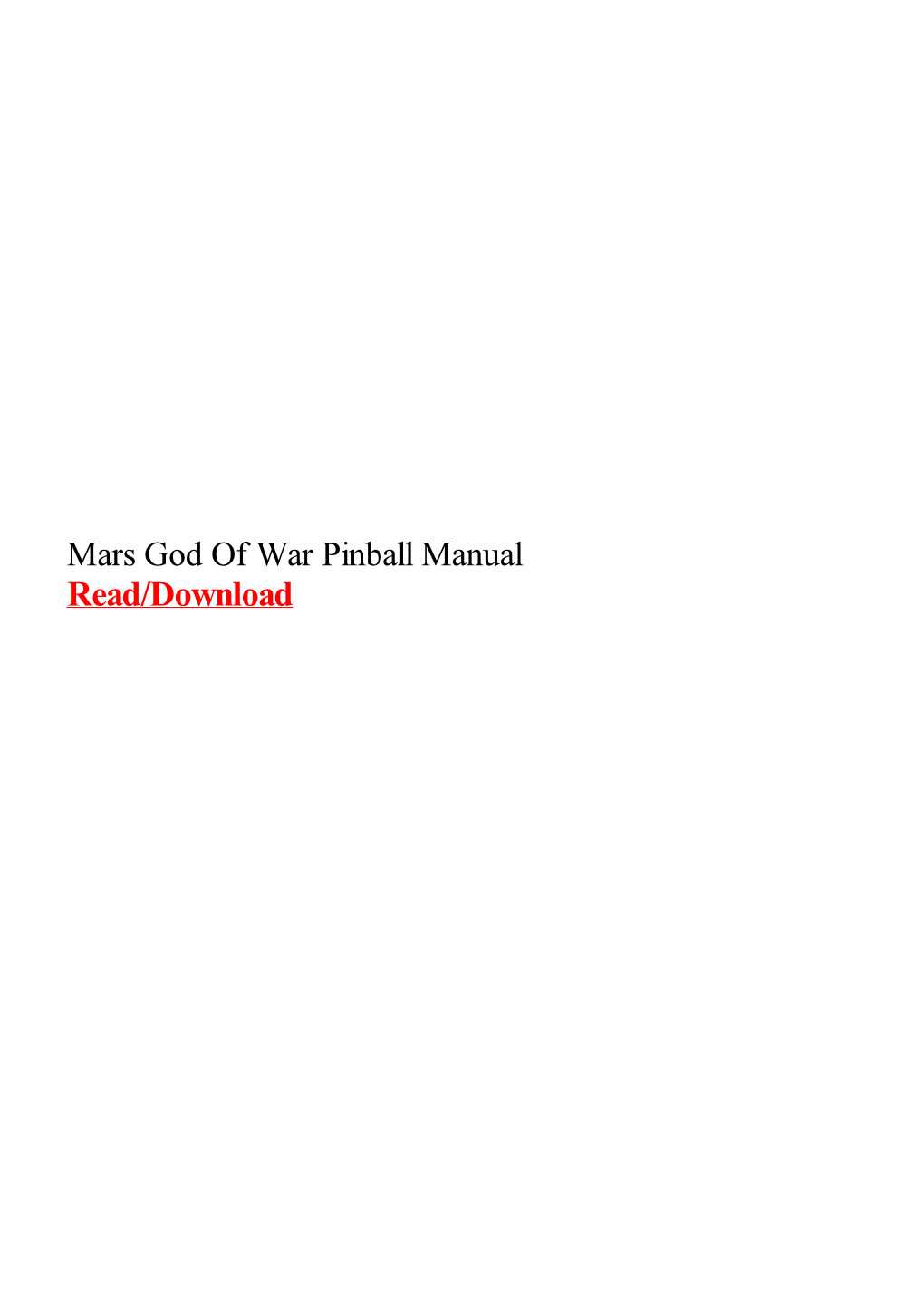 Mars God of War Pinball Manual