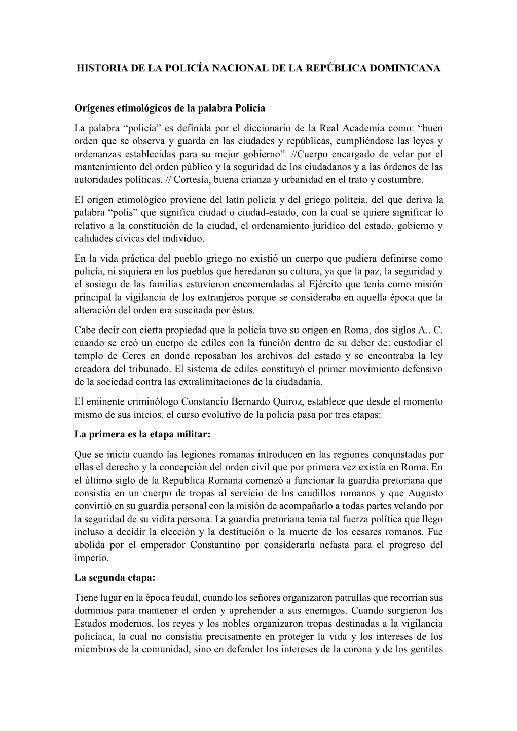 Historia De La Policía Nacional De La República Dominicana