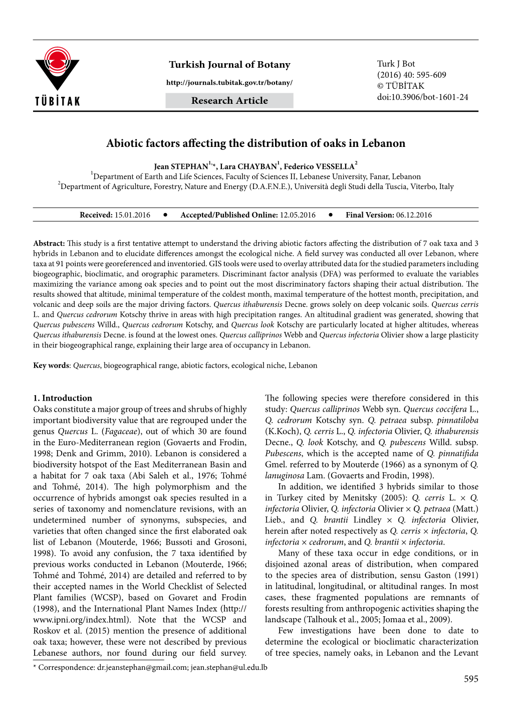 Abiotic Factors Affecting the Distribution of Oaks in Lebanon