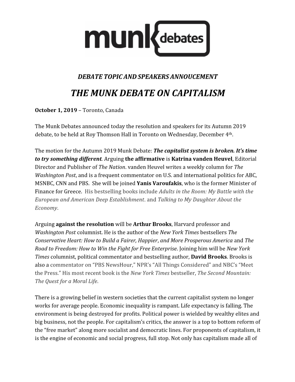 The Munk Debate on Capitalism