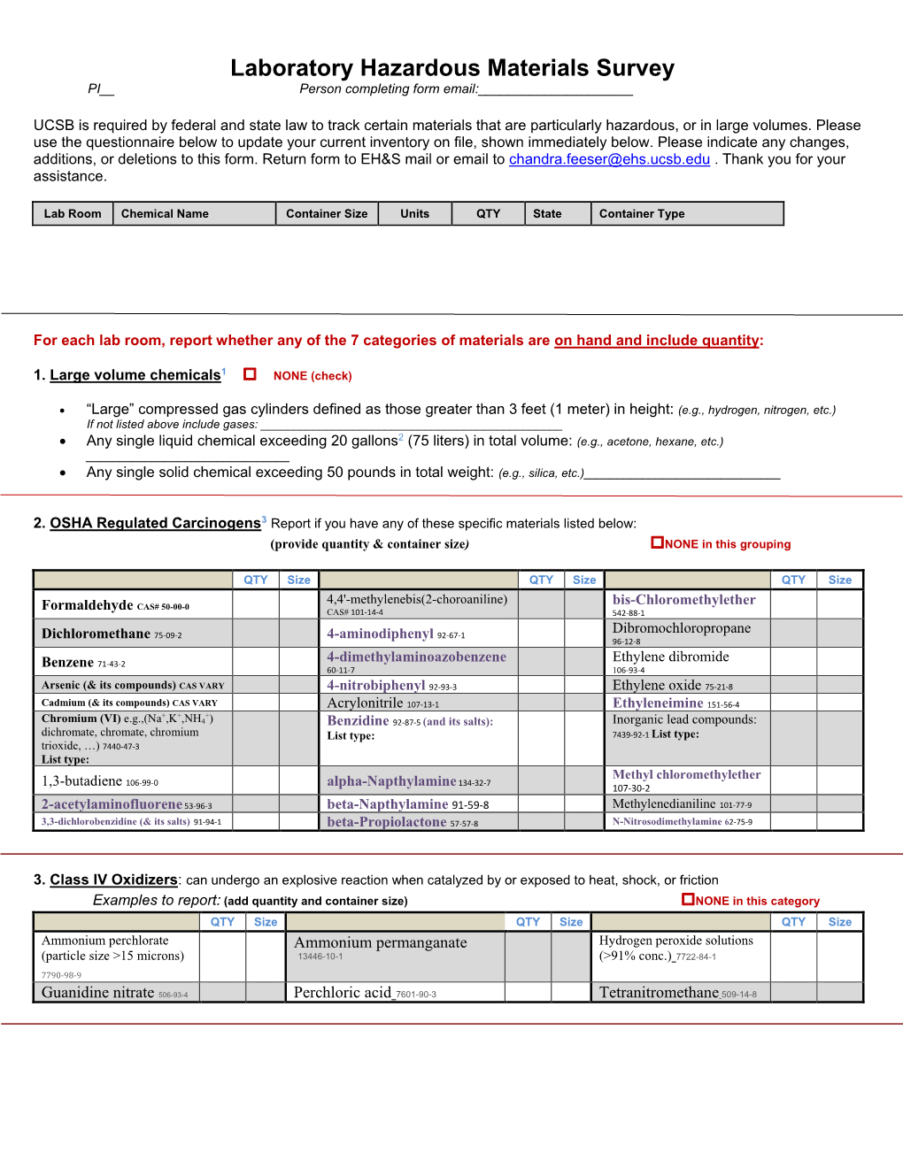 Laboratory Hazardous Materials Survey PI__ Person Completing Form Email:______