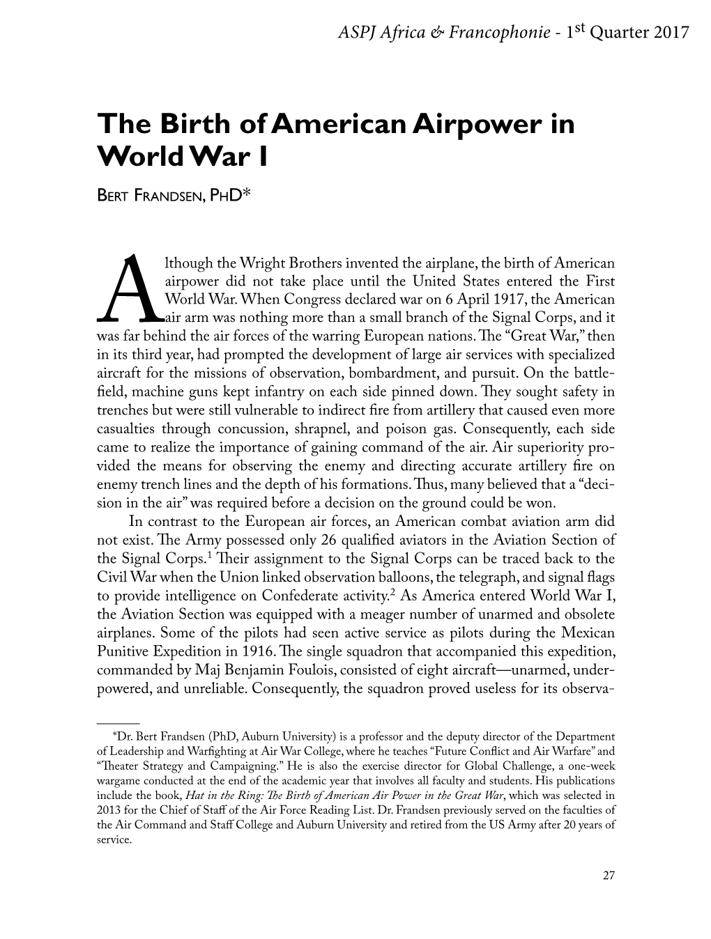 The Birth of American Airpower in World War I