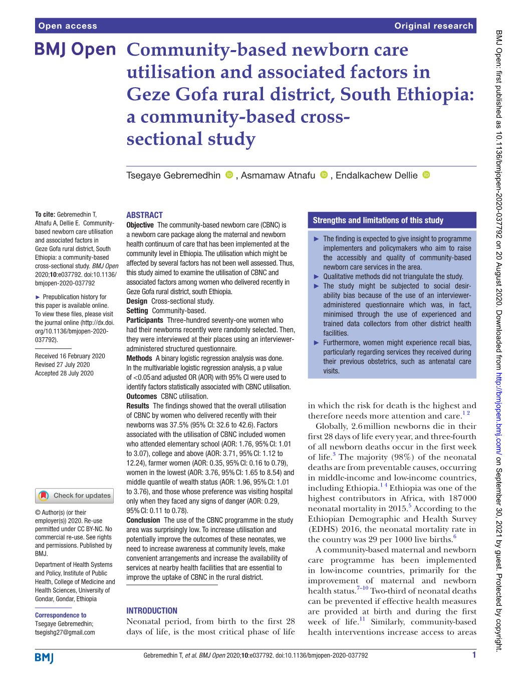 Based Newborn Care Utilisation and Associated Factors in Geze Gofa Rural District, South Ethiopia: a Community-­Based Cross-­ Sectional Study