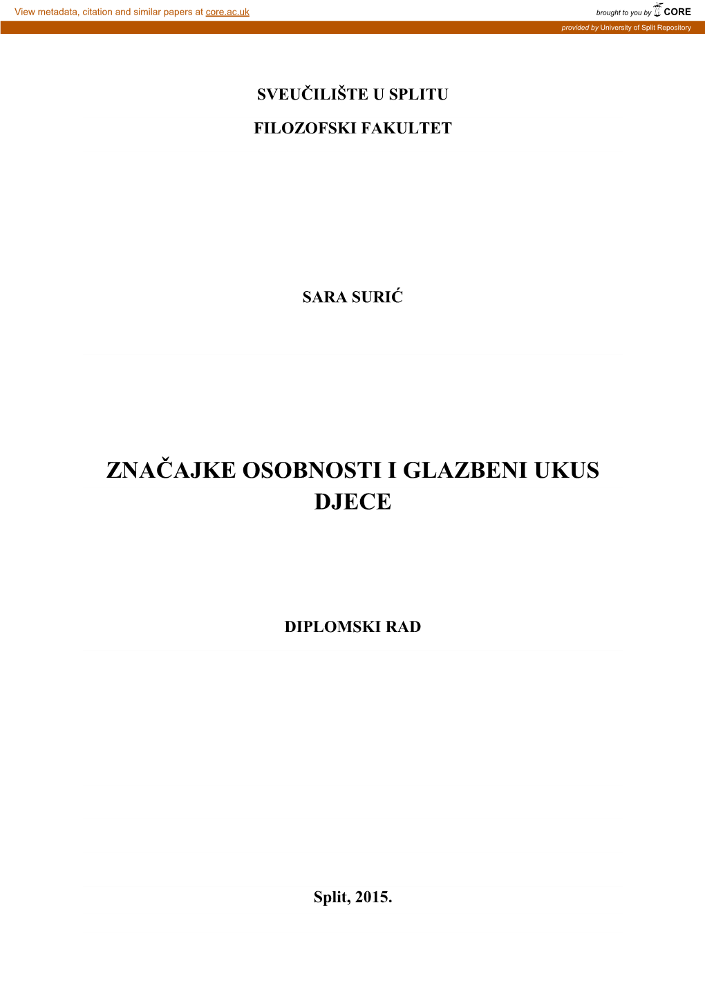 Značajke Osobnosti I Glazbeni Ukus Djece