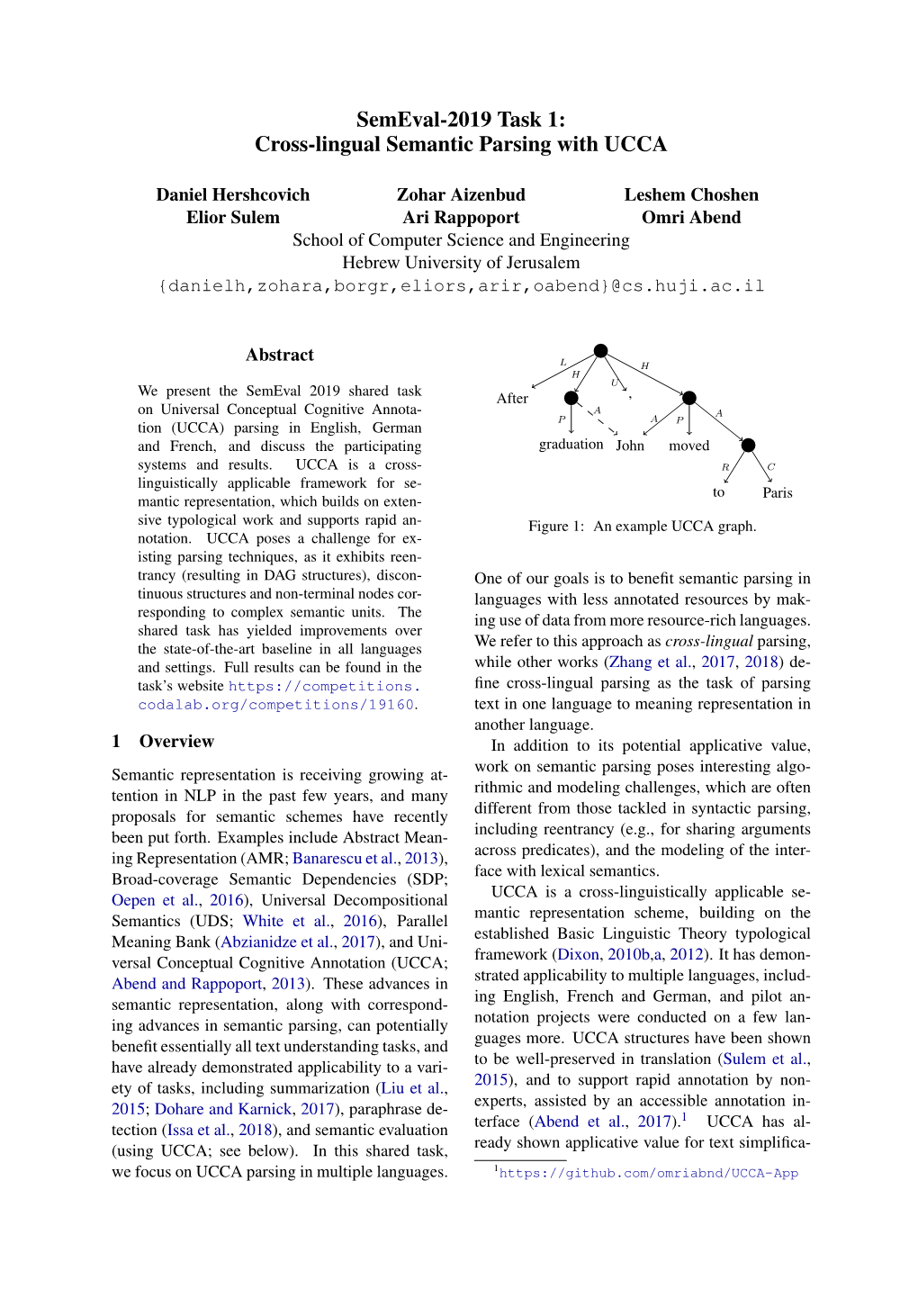 Semeval-2019 Task 1: Cross-Lingual Semantic Parsing with UCCA