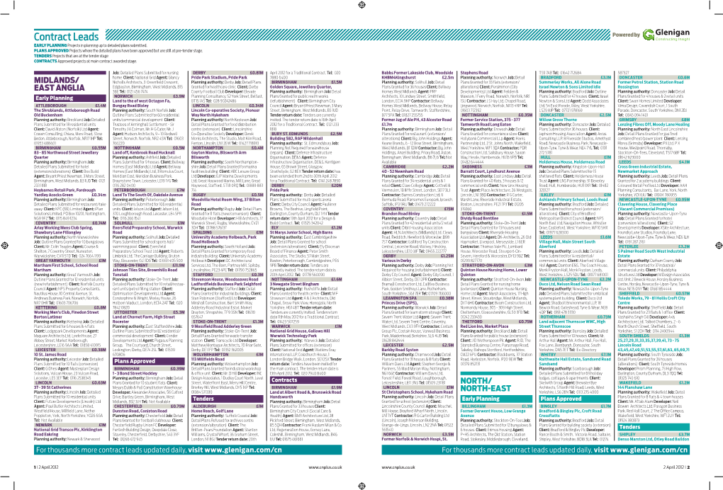 Contract Leads Powered by EARLY PLANNING Projects in Planning up to Detailed Plans Submitted