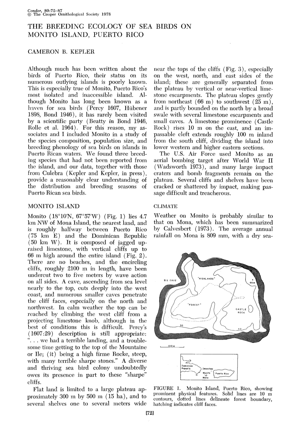 The Breeding Ecology of Sea Birds on Monito Island, Puerto Rico