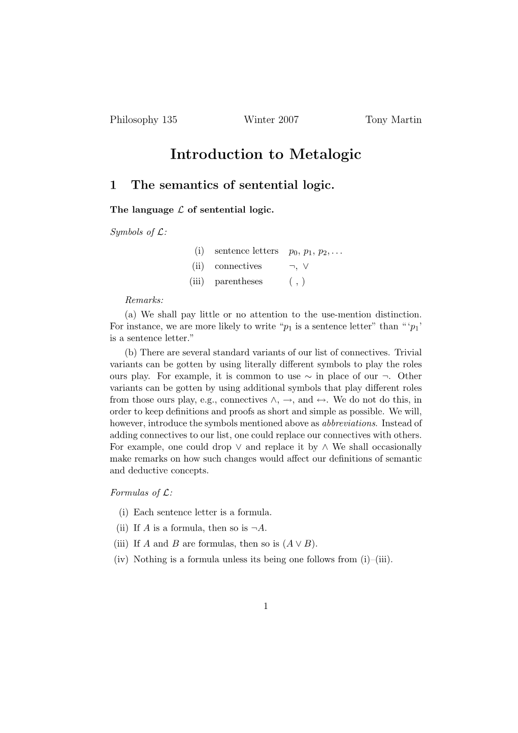 Introduction to Metalogic