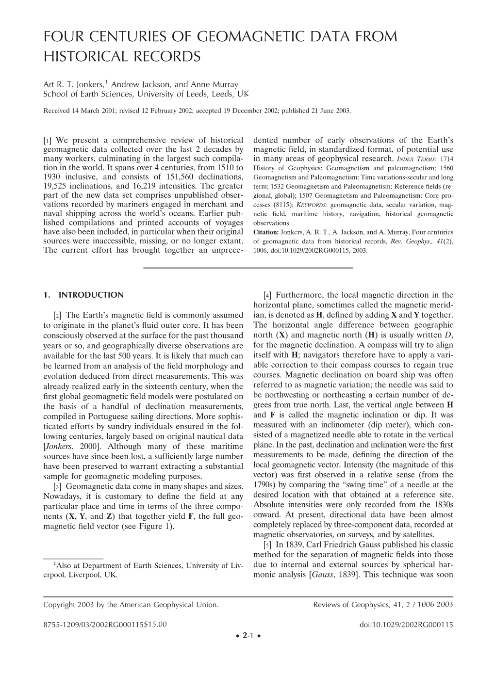 Four Centuries of Geomagnetic Data from Historical Records