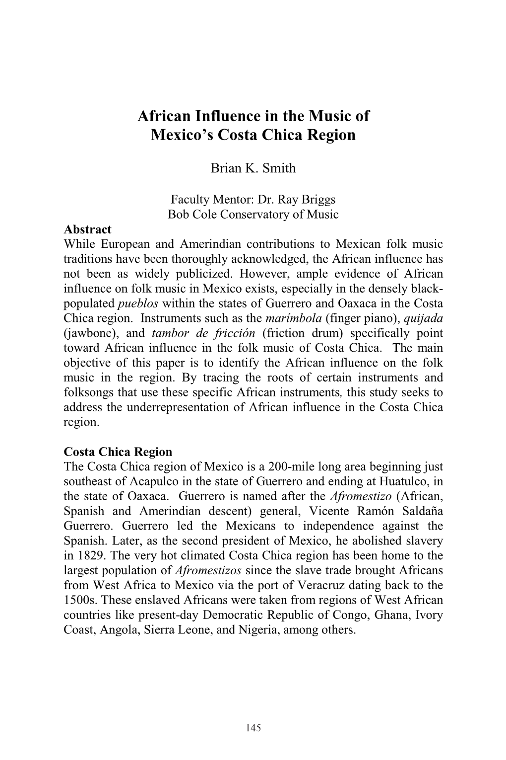 African Influence in the Music of Mexico's Costa Chica Region