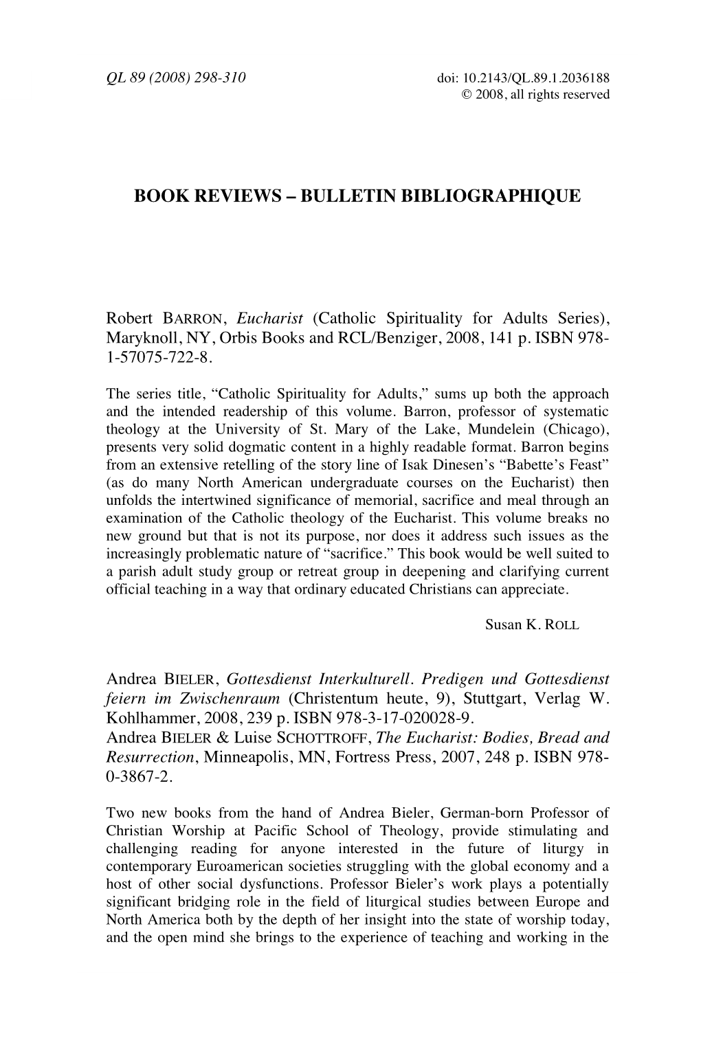 Book Reviews – Bulletin Bibliographique
