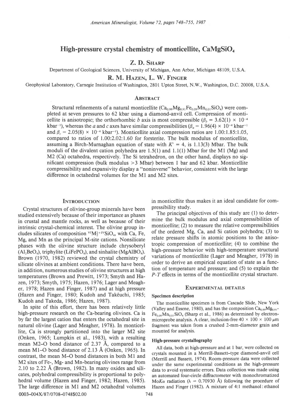 Conrrasr, the Mean Mo Bond Distances I