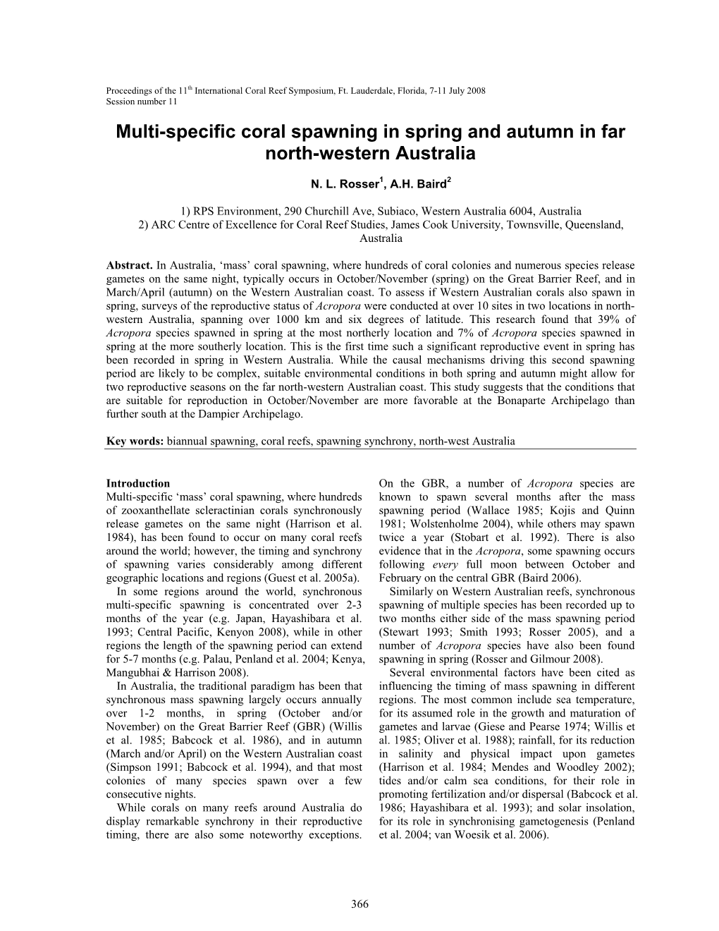 Multi-Specific Coral Spawning in Spring and Autumn in Far North-Western Australia