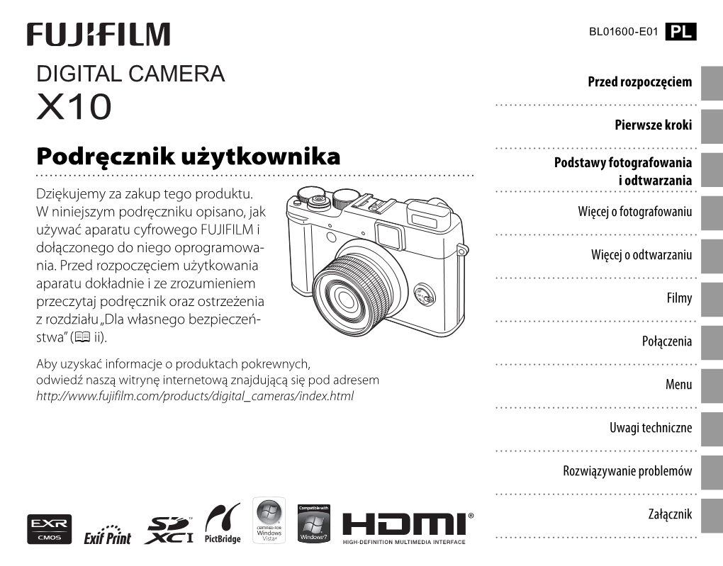 DIGITAL CAMERA Przed Rozpoczęciem X10 Pierwsze Kroki