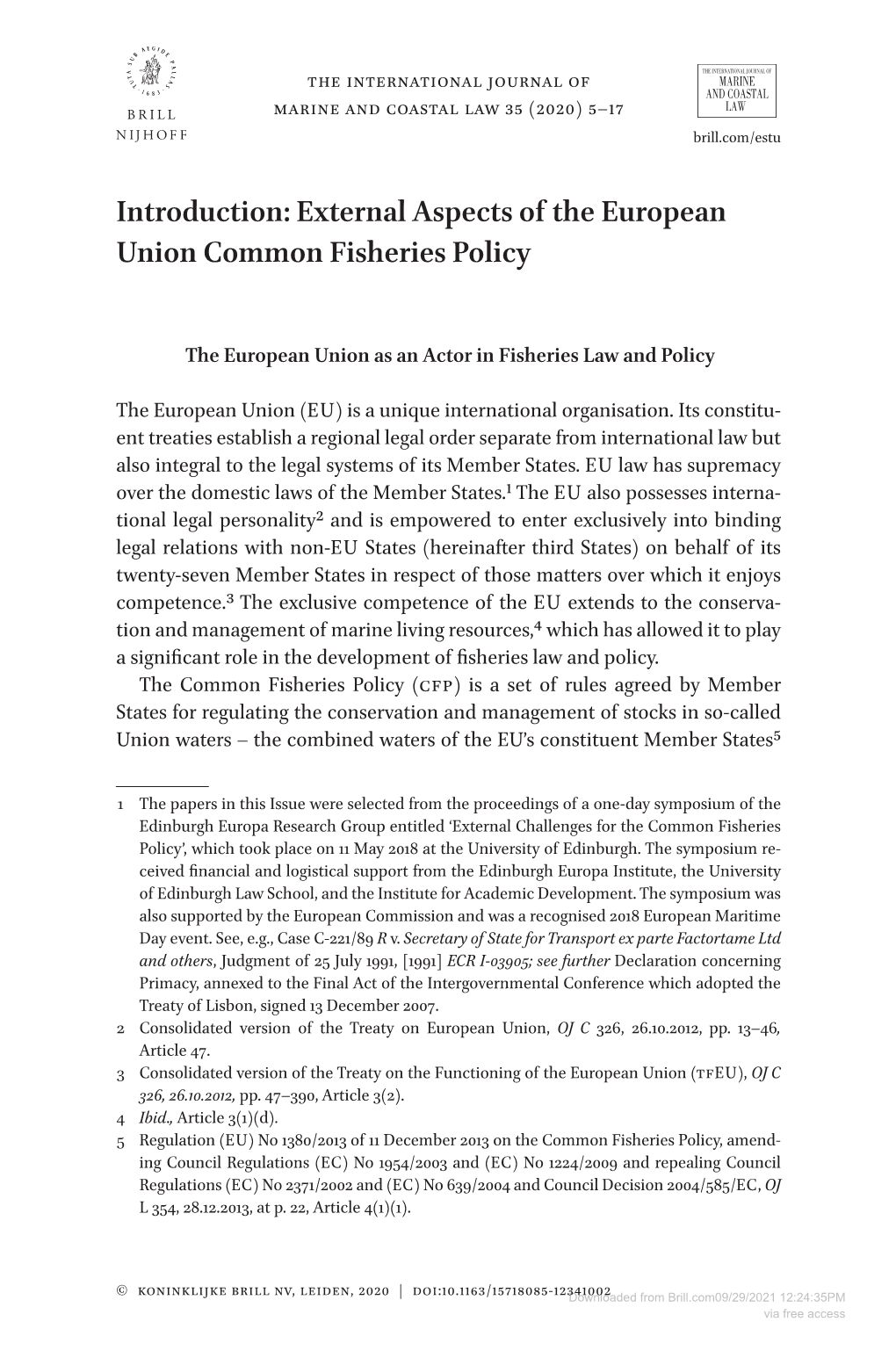 Introduction: External Aspects of the European Union Common Fisheries Policy