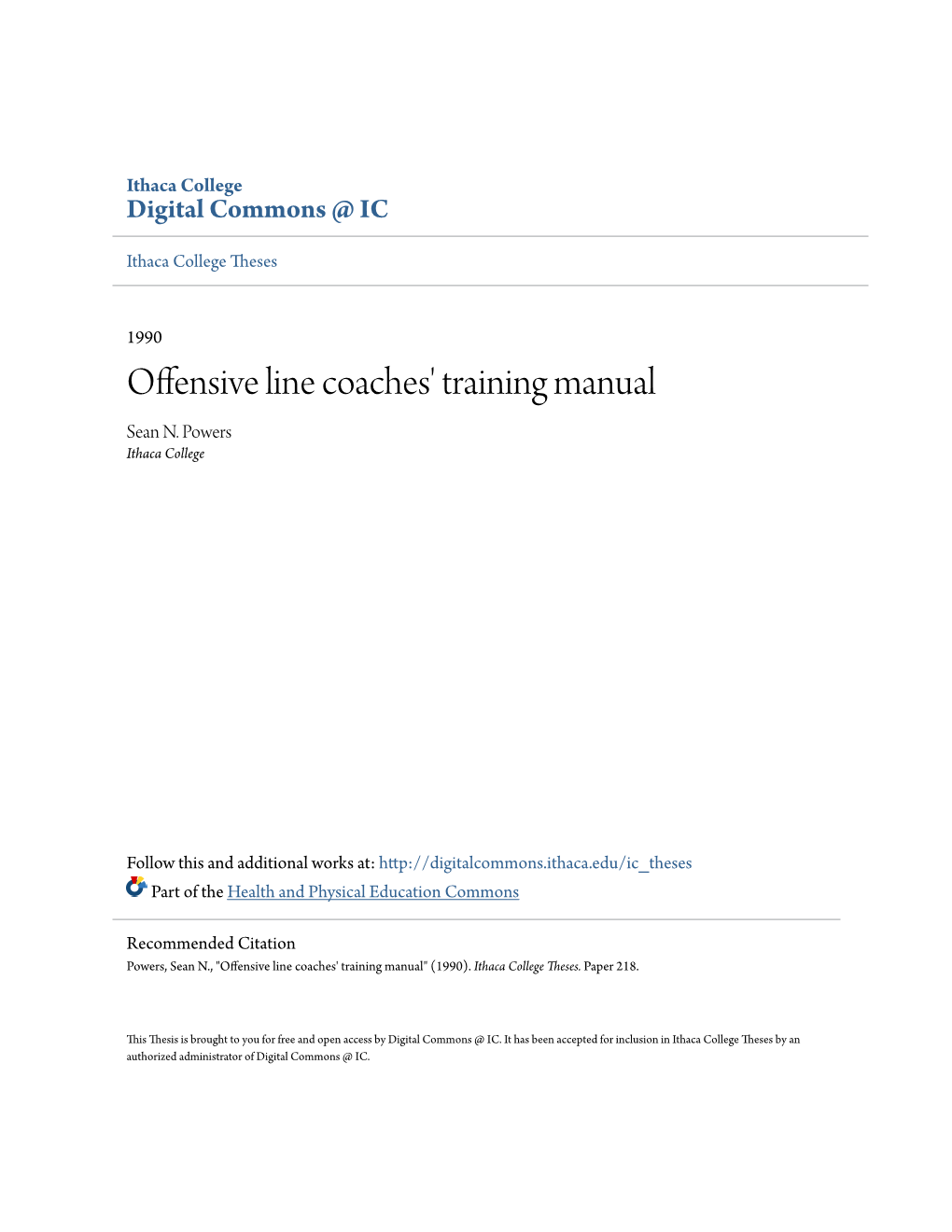 Offensive Line Coaches' Training Manual Sean N