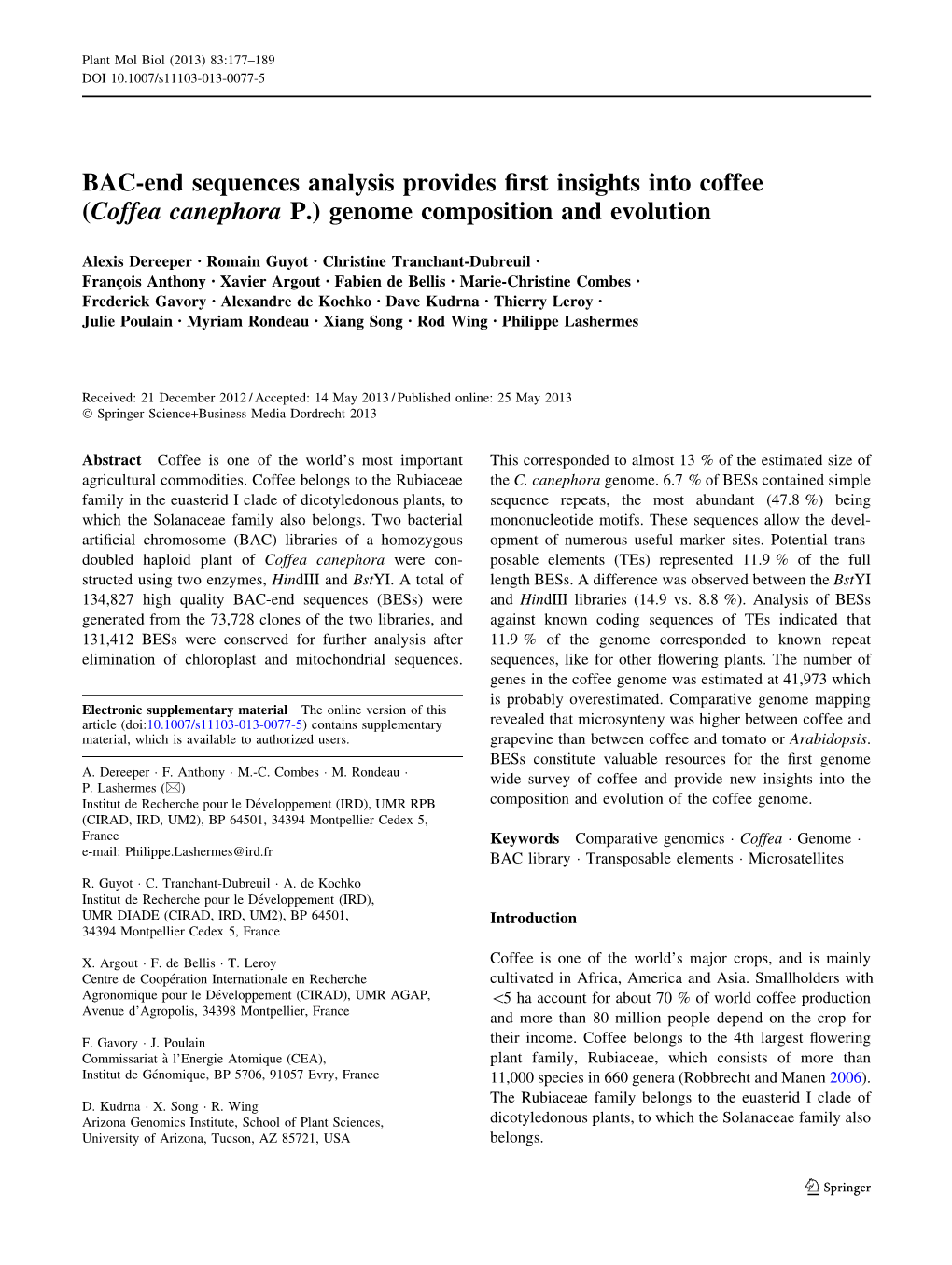 Coffea Canephora P.) Genome Composition and Evolution