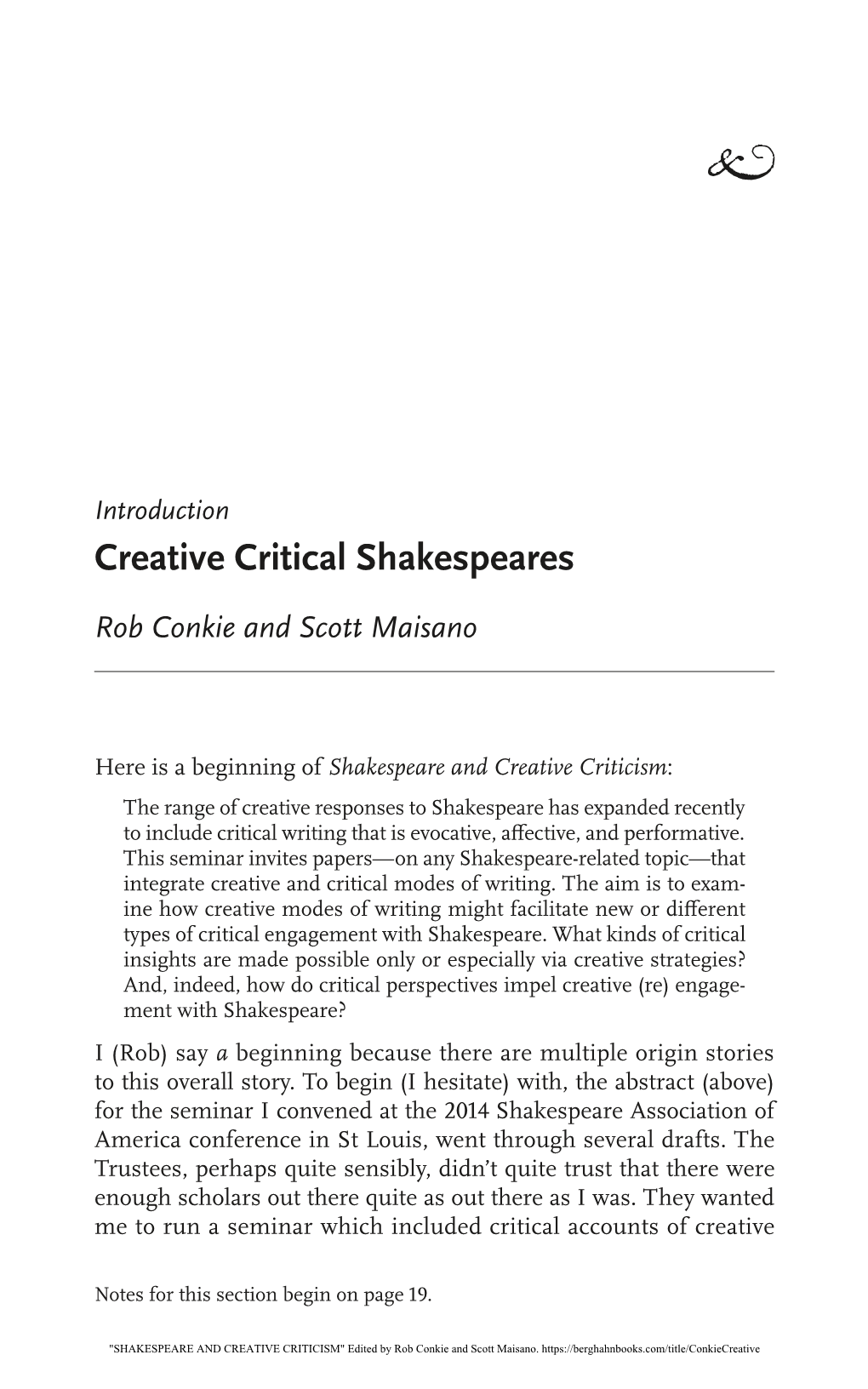 Introduction: Creative Critical Shakespeares