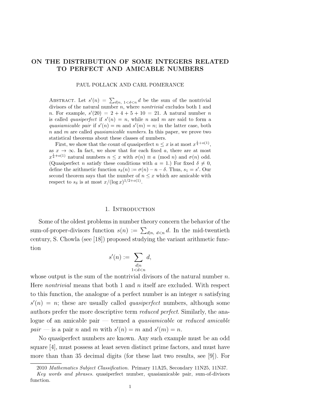 On the Distribution of Some Integers Related to Perfect and Amicable Numbers