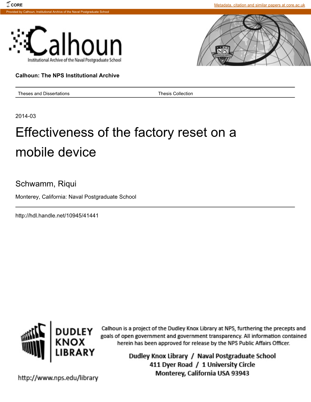 Effectiveness of the Factory Reset on a Mobile Device