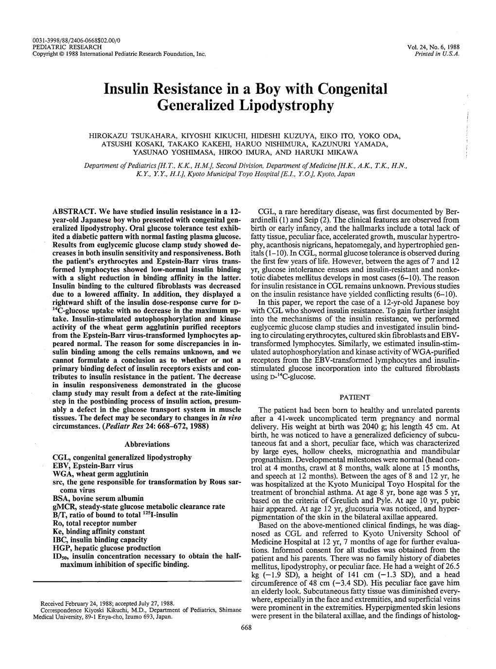 Insulin Resistance in a Boy with Congenital Generalized Lipodystrophy