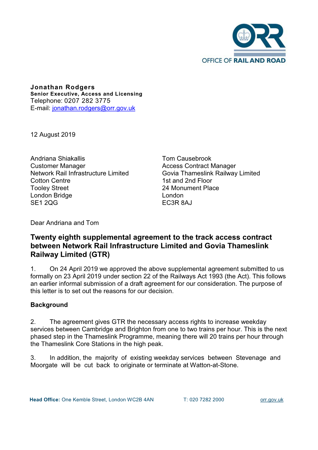 Govia Thameslink Railway Limited 28Th SA Decision Letter