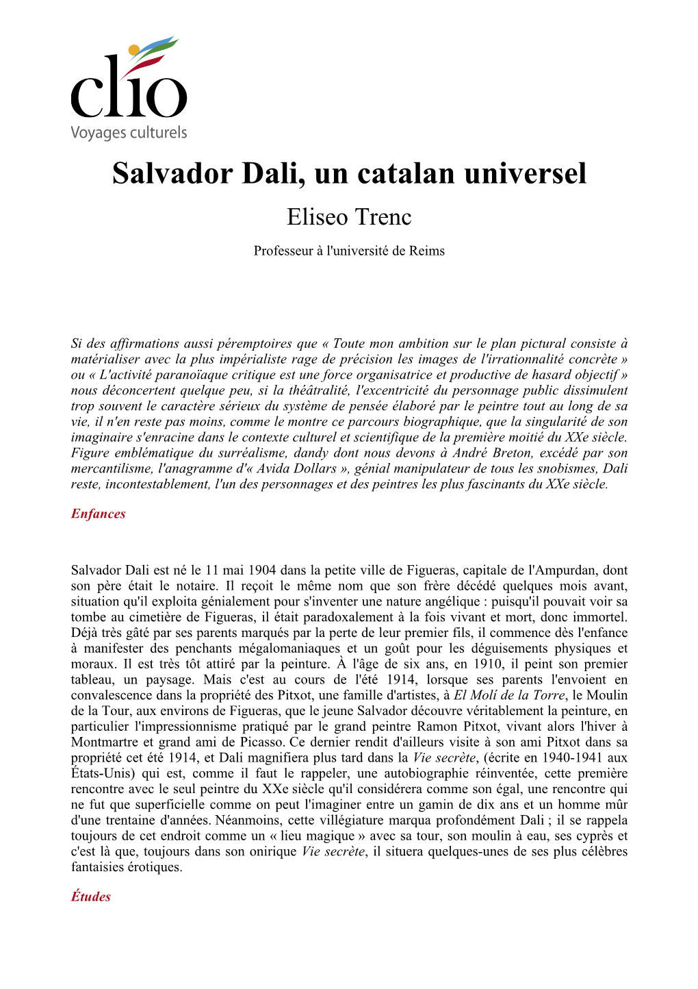 Salvador Dali, Un Catalan Universel Eliseo Trenc Professeur À L'université De Reims