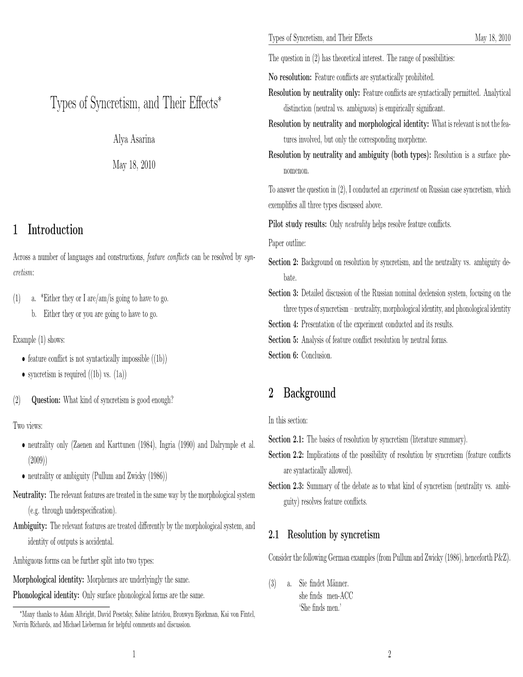 Types of Syncretism, and Their Effects