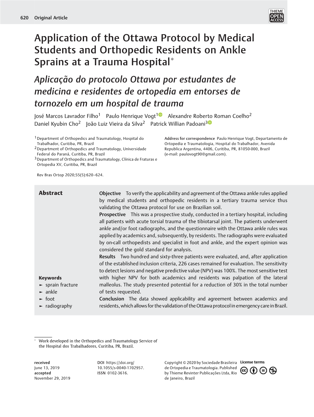 Application of the Ottawa Protocol by Medical Students and Orthopedic