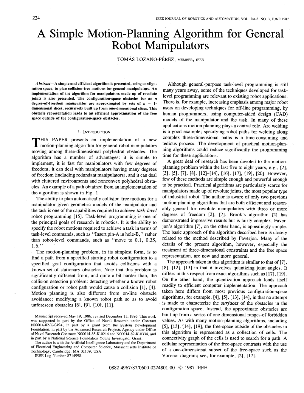 A Simple Motion-Planning Algorithm for General Robot Manipulators