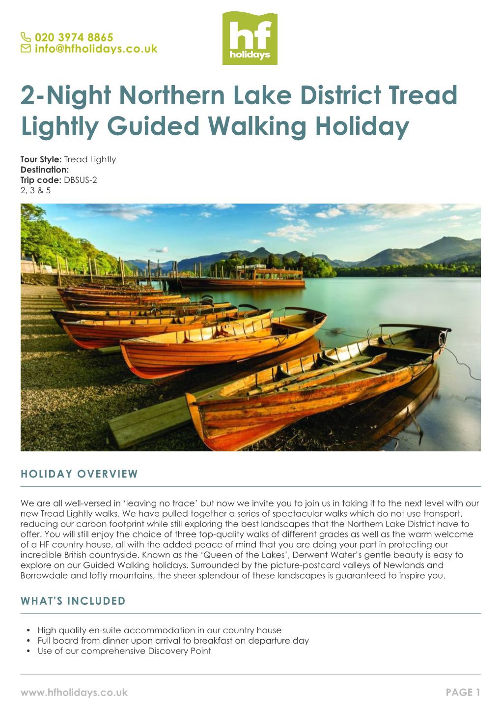2-Night Northern Lake District Tread Lightly Guided Walking Holiday
