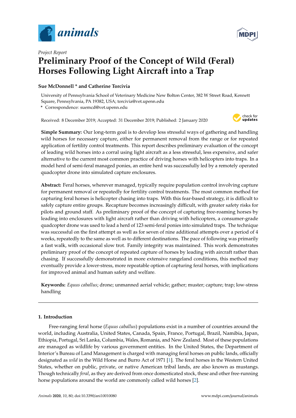 Preliminary Proof of Concept of Wild (Feral) Horses Following Light Aircraft