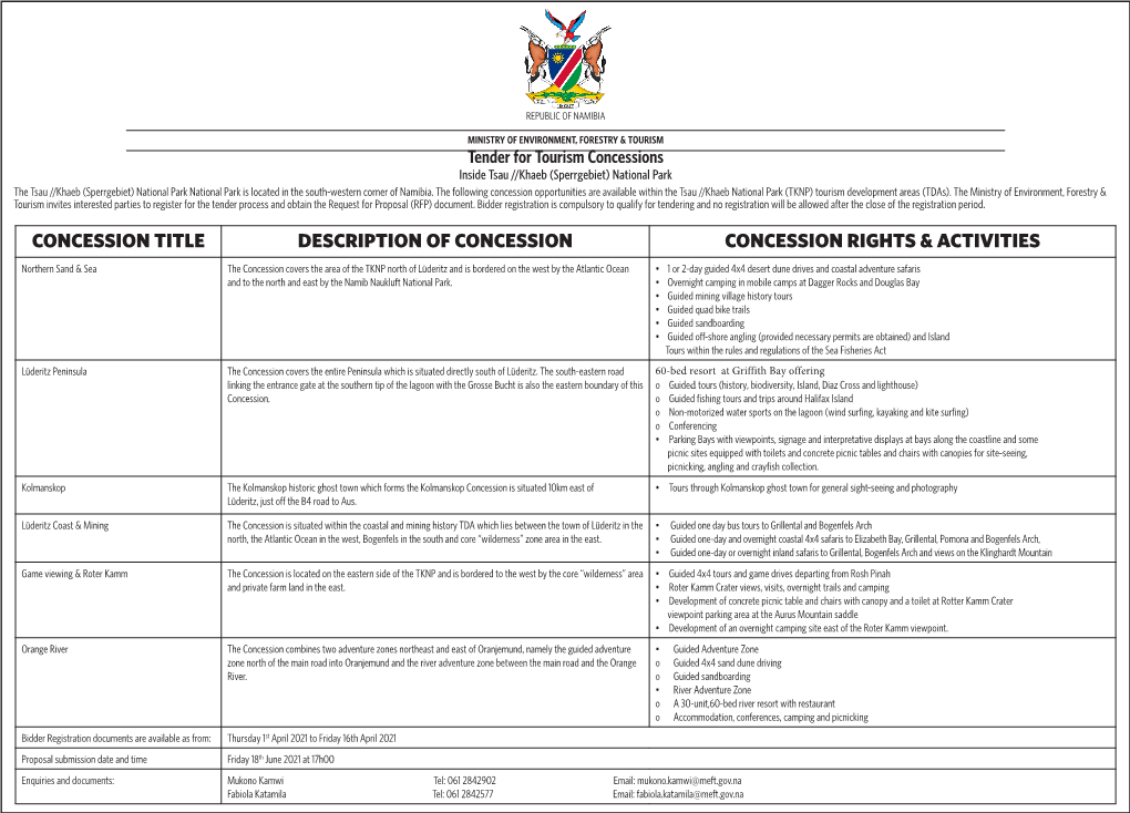 Tender for Tourism Concessions
