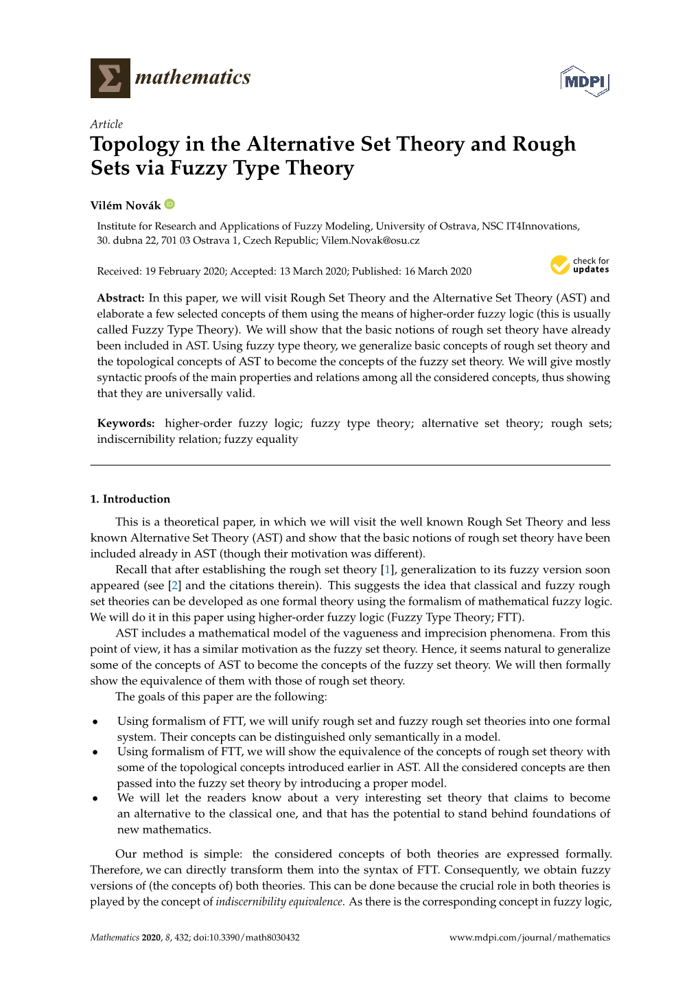 Topology in the Alternative Set Theory and Rough Sets Via Fuzzy Type Theory