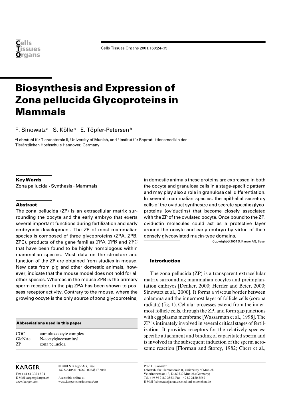 Biosynthesis and Expression of Zona Pellucida Glycoproteins in Mammals