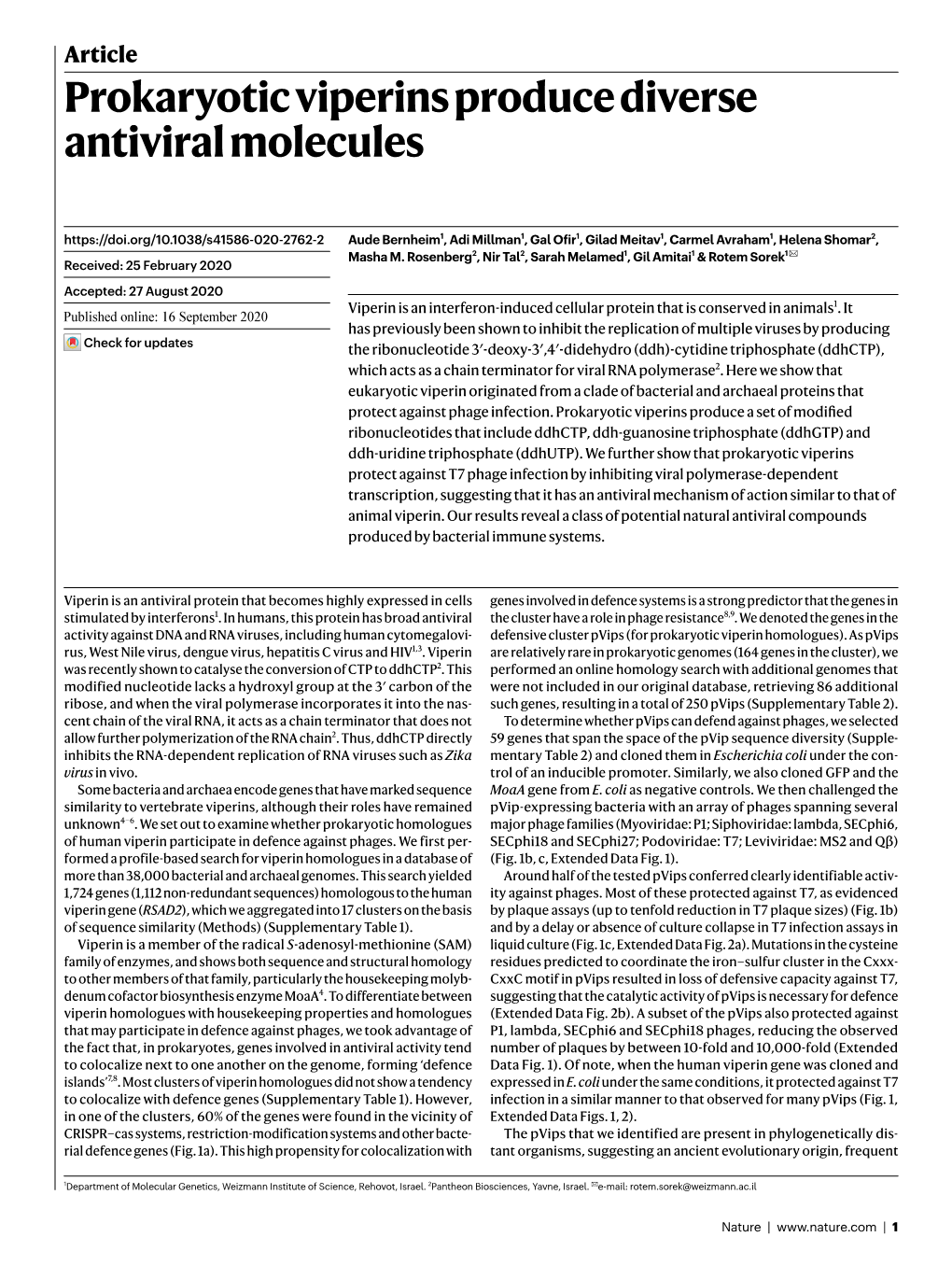 Prokaryotic Viperins Produce Diverse Antiviral Molecules