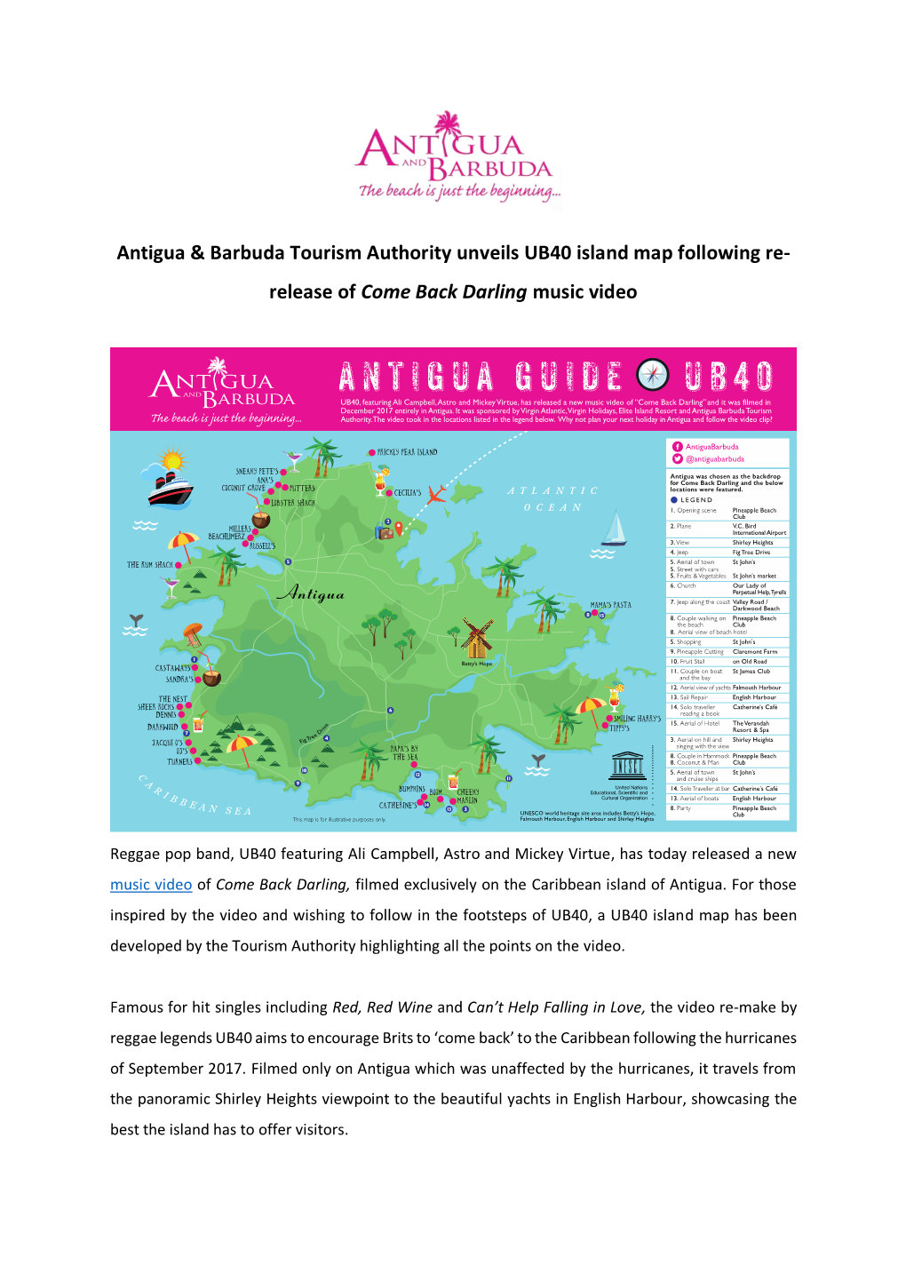 Antigua & Barbuda Tourism Authority Unveils UB40 Island Map Following Re