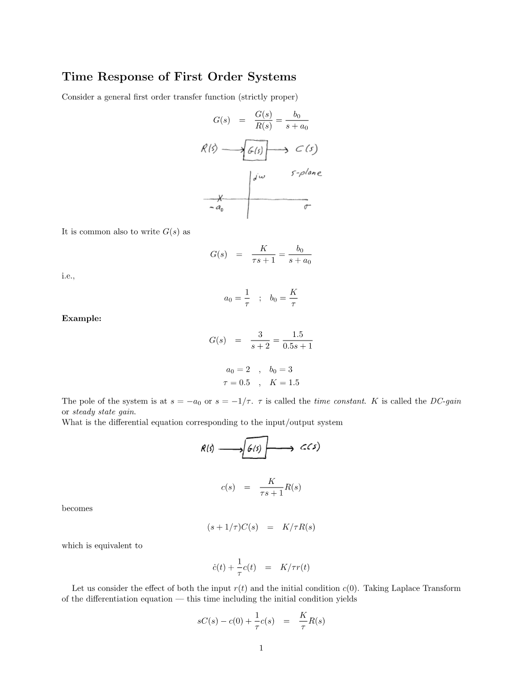 Time Response of First Order Systems