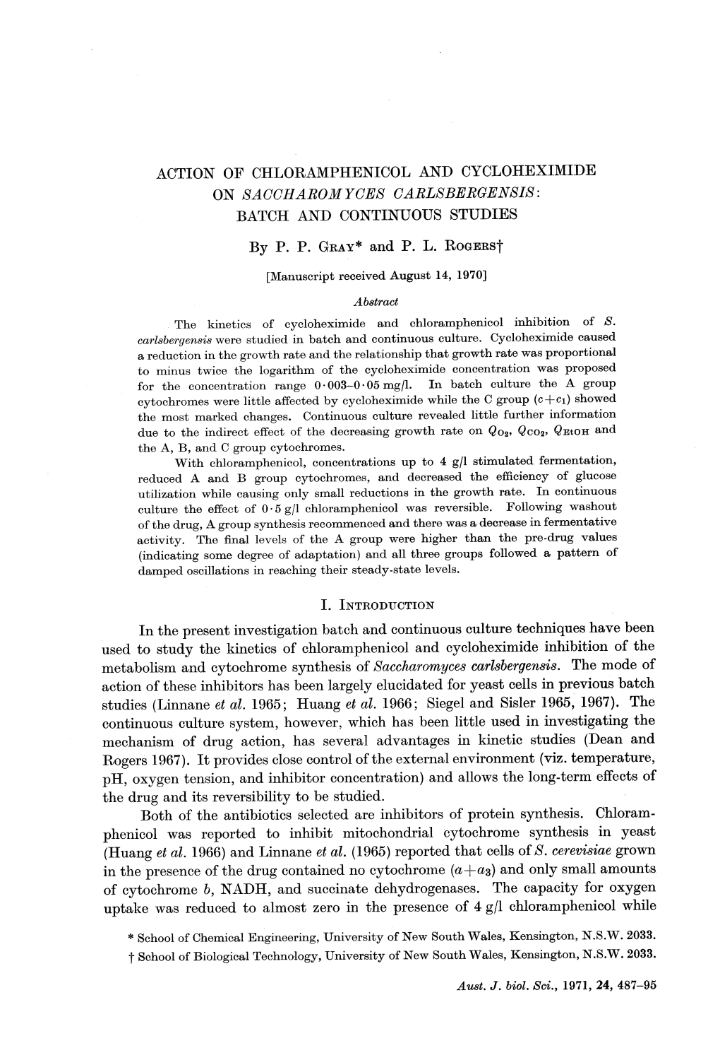 Action of Chloramphenicol and Cycloheximide on Saccharomyces Carlsbergensis: Batch and Continuous Studies