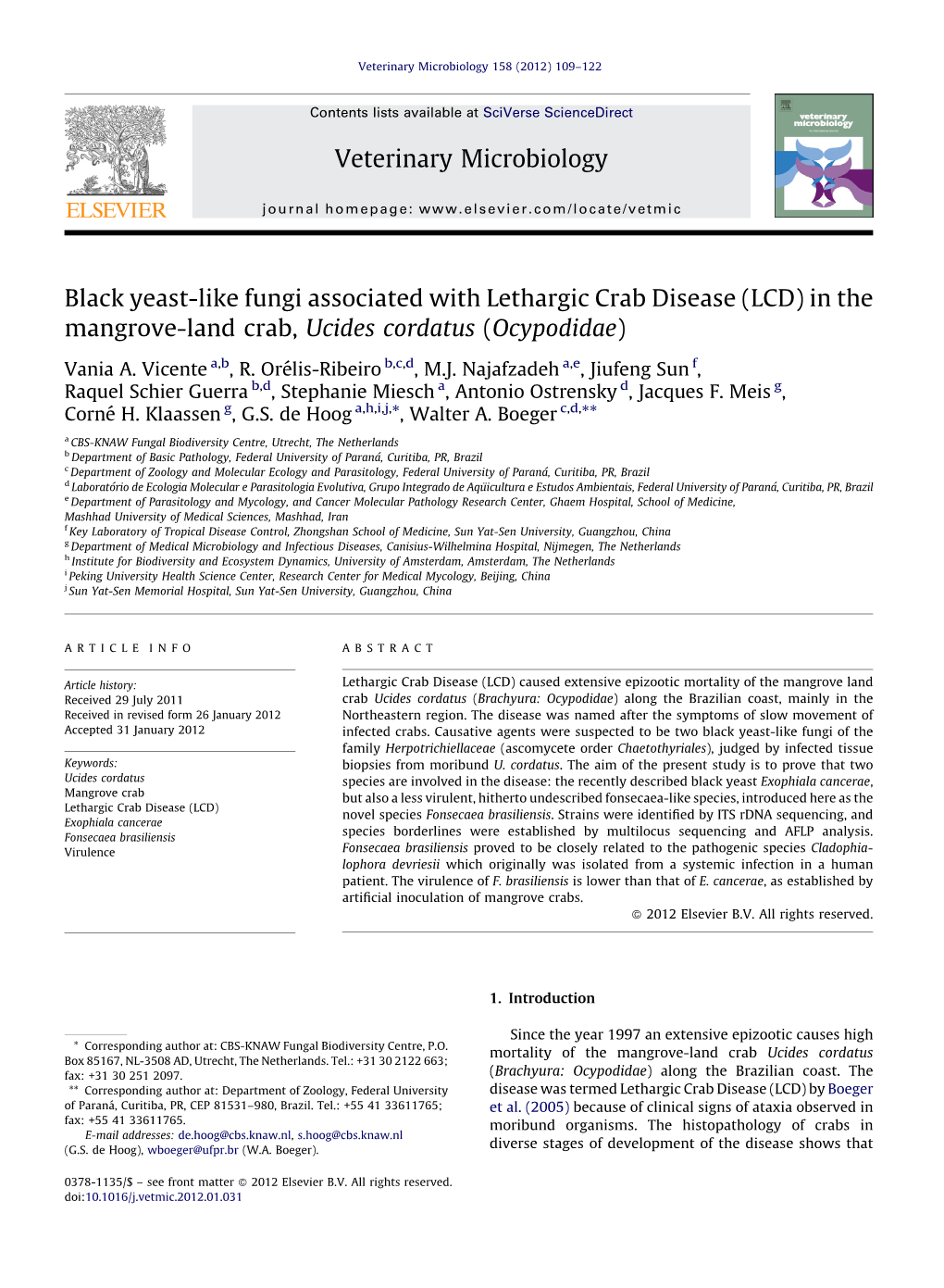 Black Yeast-Like Fungi Associated with Lethargic Crab Disease (LCD) in The