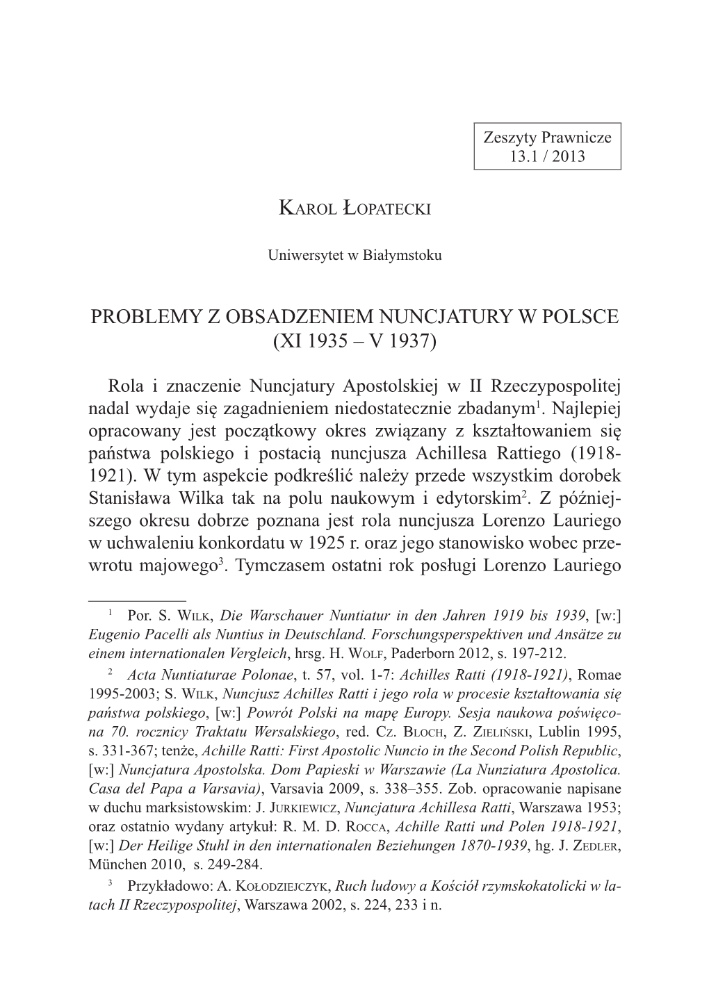 Problemy Z Obsadzeniem Nuncjatury W Polsce (Xi 1935 – V 1937)