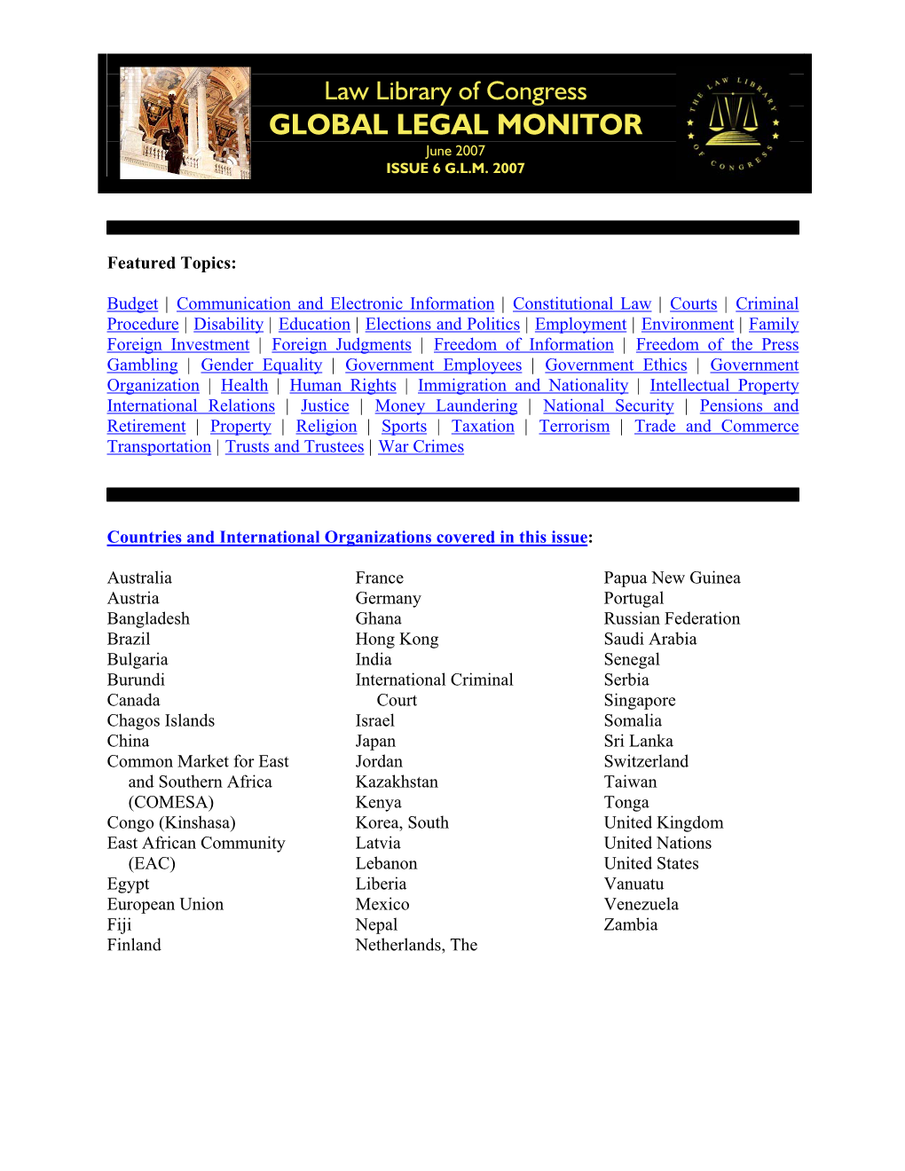 GLOBAL LEGAL MONITOR June 2007 ISSUE 6 G.L.M