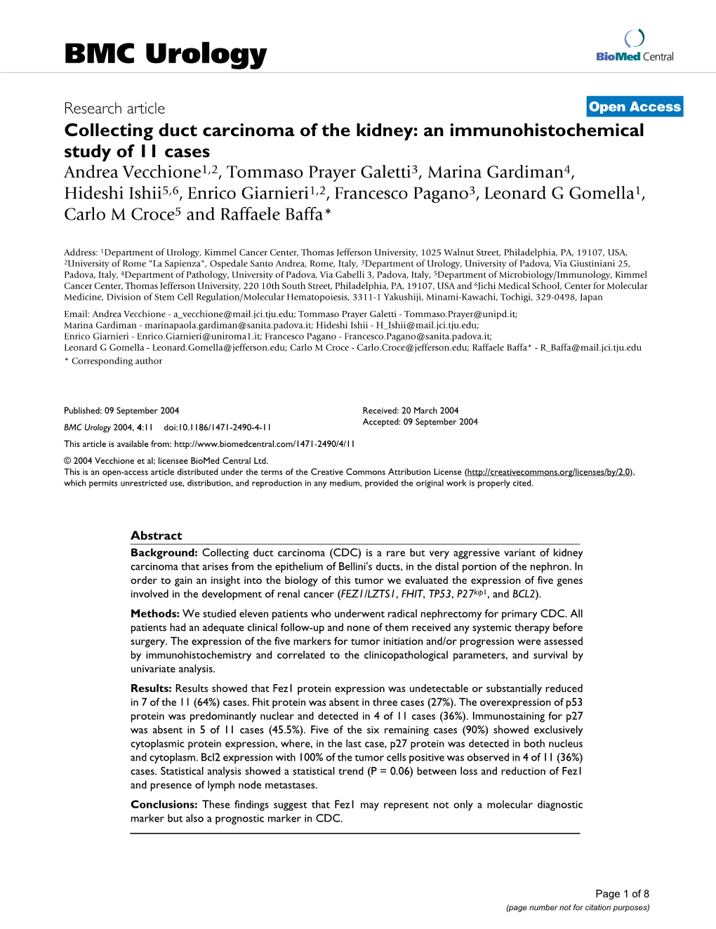 Collecting Duct Carcinoma of the Kidney: an Immunohistochemical