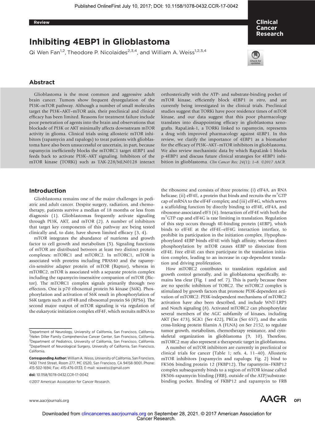 Inhibiting 4EBP1 in Glioblastoma Qi Wen Fan1,2, Theodore P