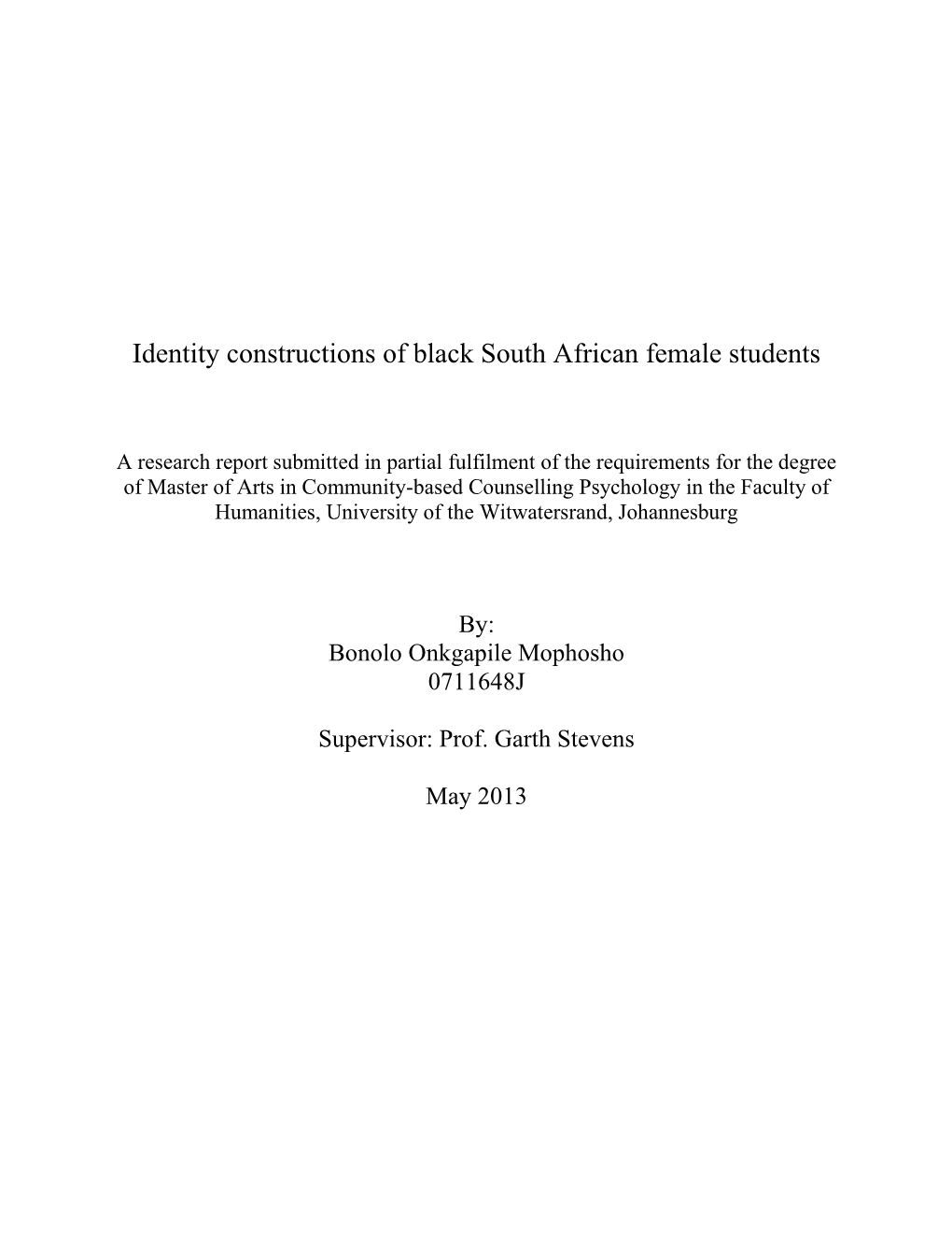 Identity Constructions of Black South African Female Students