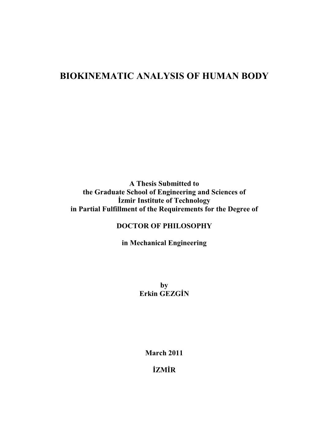 Biokinematic Analysis of Human Body