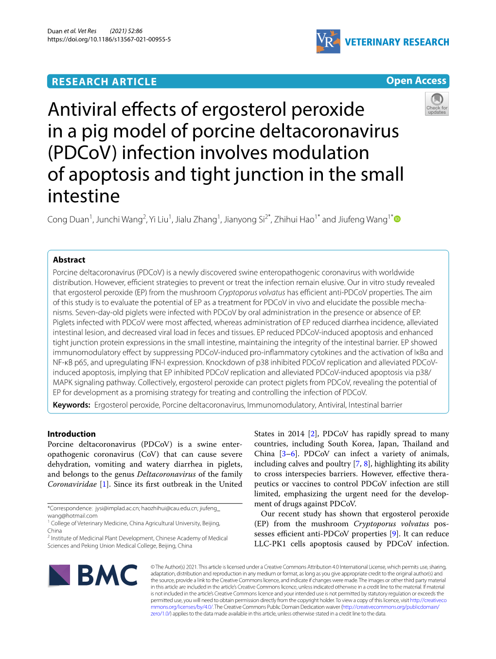 Antiviral Effects of Ergosterol Peroxide in a Pig