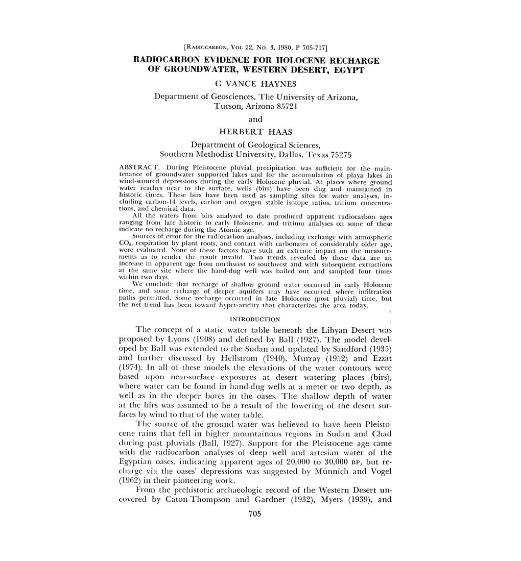 Radiocarbon Evidence for Holocene Recharge of Groundwater, Western